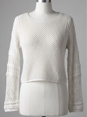 LC Lauren Conrad Cream Openwork Crochet Pullover